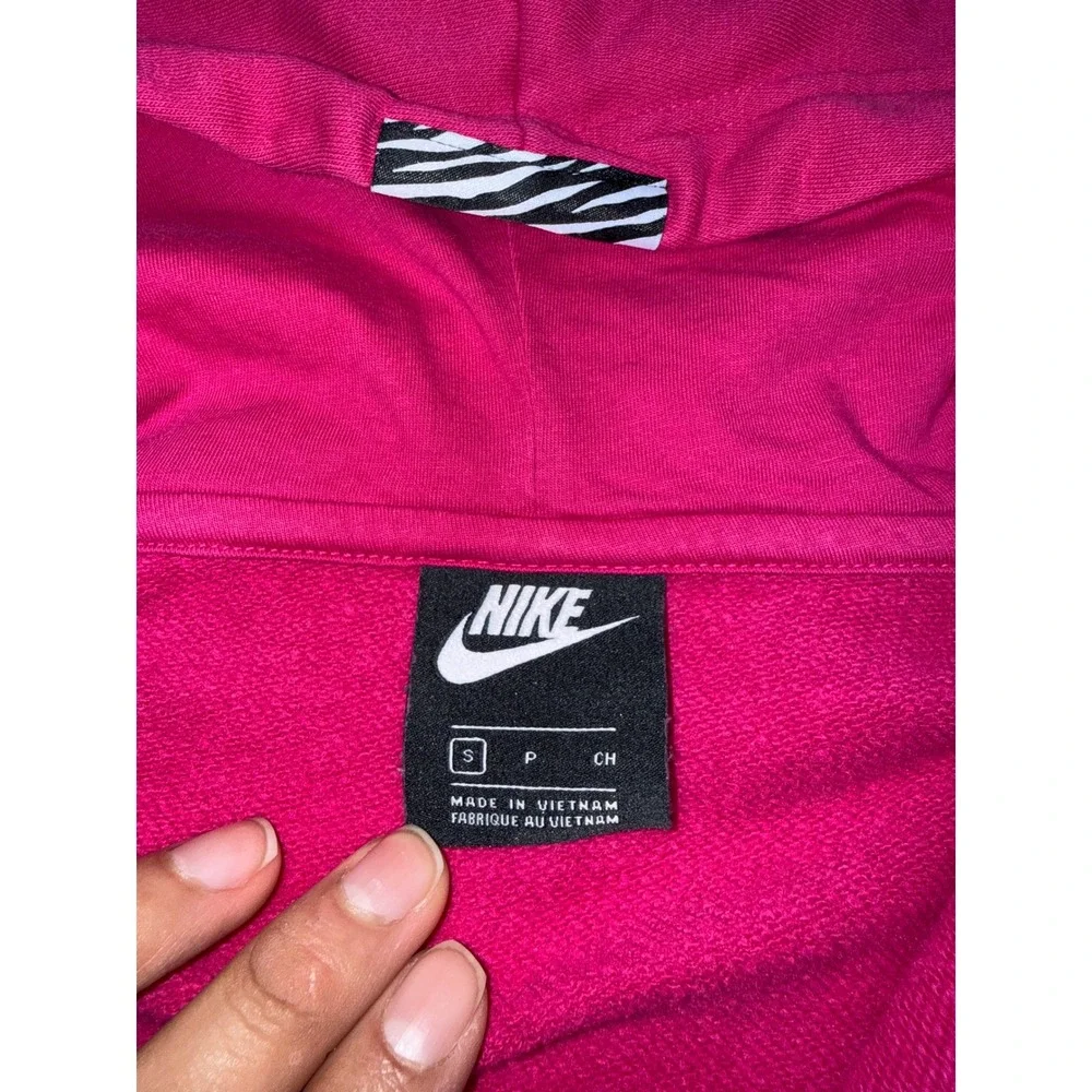 Nike Womens Quarter Zip Cropped Hoodie‎ Pink Black Swoosh Fleece Small
